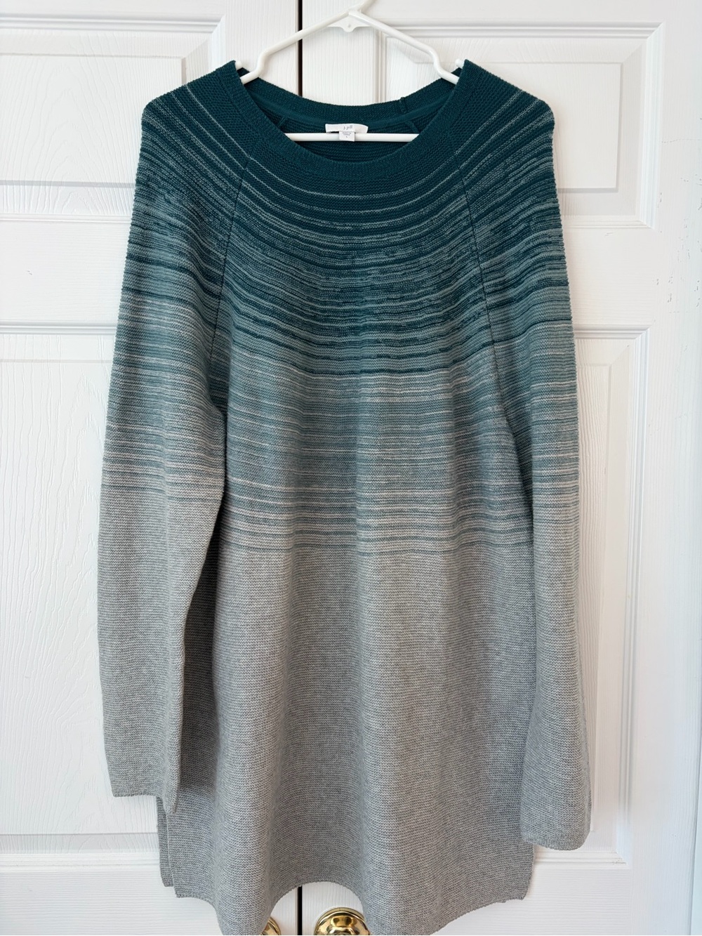 NWOT J.Jill Blue Striped Waffle Knit Crew Neck Slit Cotton Tunic Sweater Size L